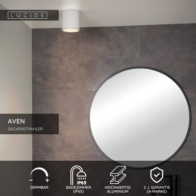 Lucide AVEN - Deckenstrahler Badezimmer - Ø 9 cm - 1xGU10 - IP65 - Weiß